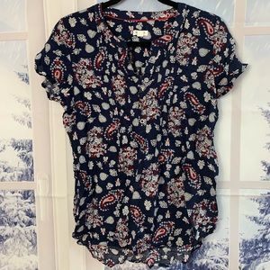 Westport Blue Paisley Floral Short Sleeve Blouse